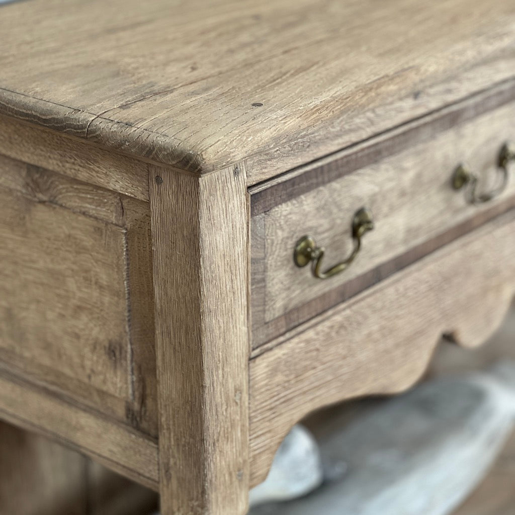 Vintage French Oak Solid Back 3 Drawer Console
