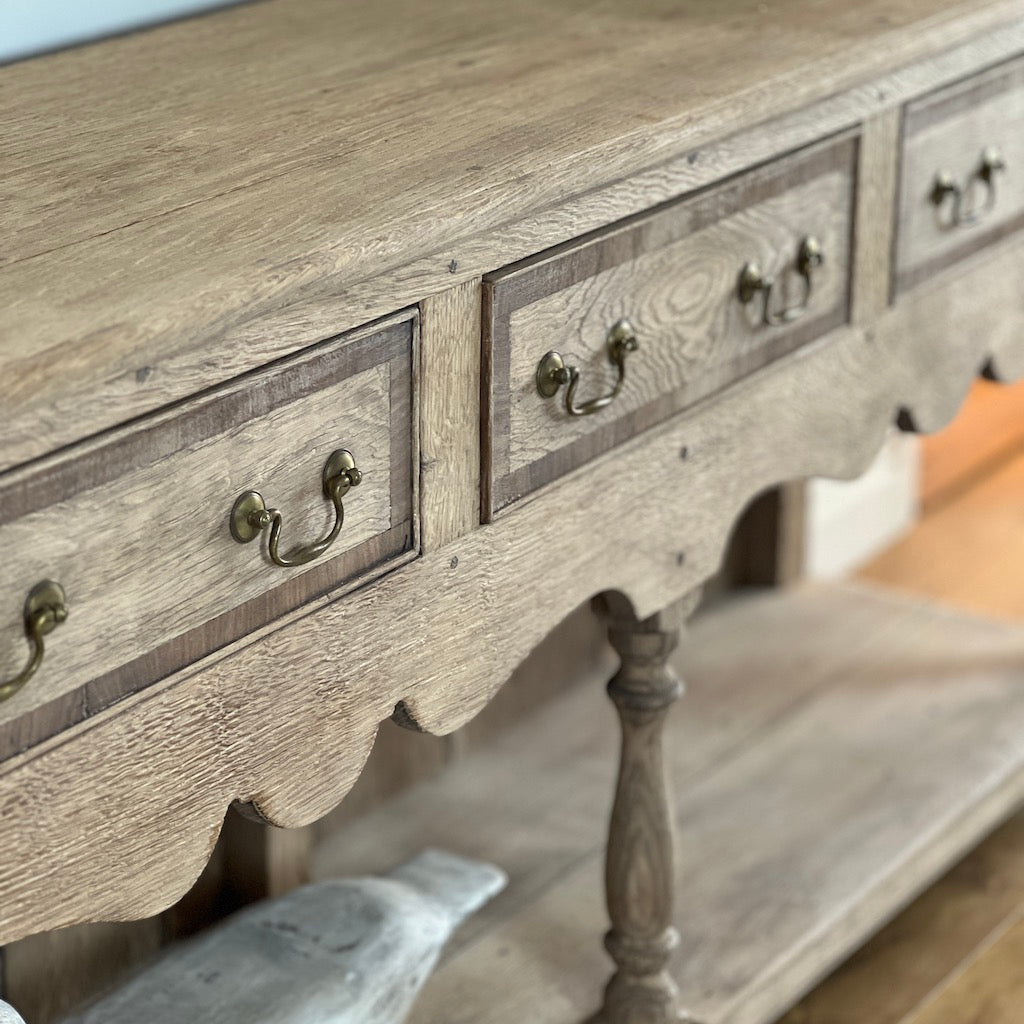 Vintage French Oak Solid Back 3 Drawer Console