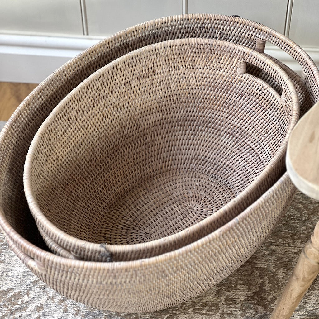 Rattan Laundry Oval Tapered Baskets Natural White Wash