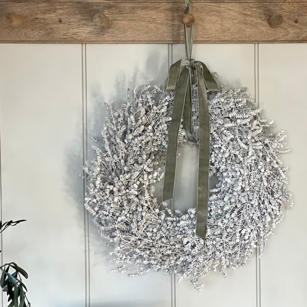 Linen Herb Wreath Dried Preserved Misty White