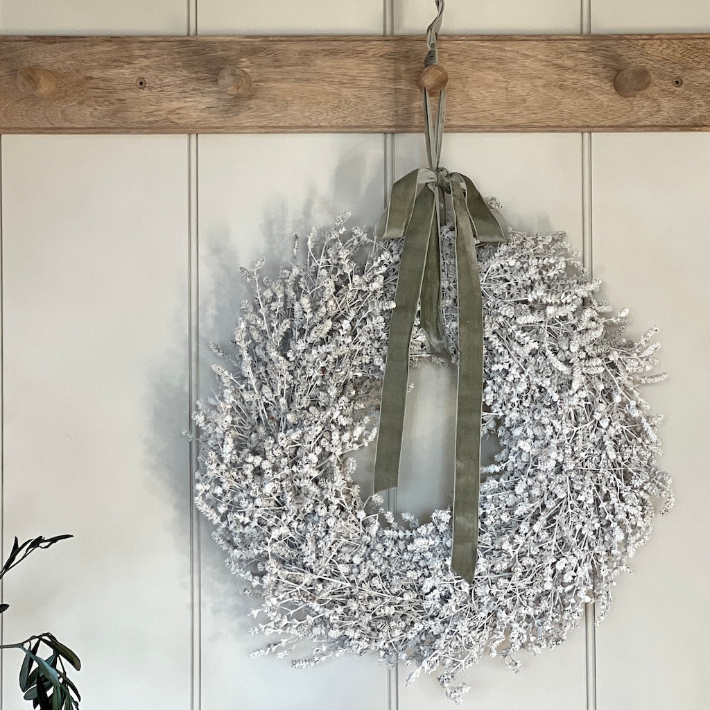 Linen Herb Wreath Dried Preserved Misty White