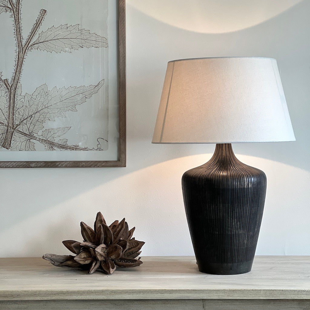 Noir Antique Black Textured Wood Table Lamp