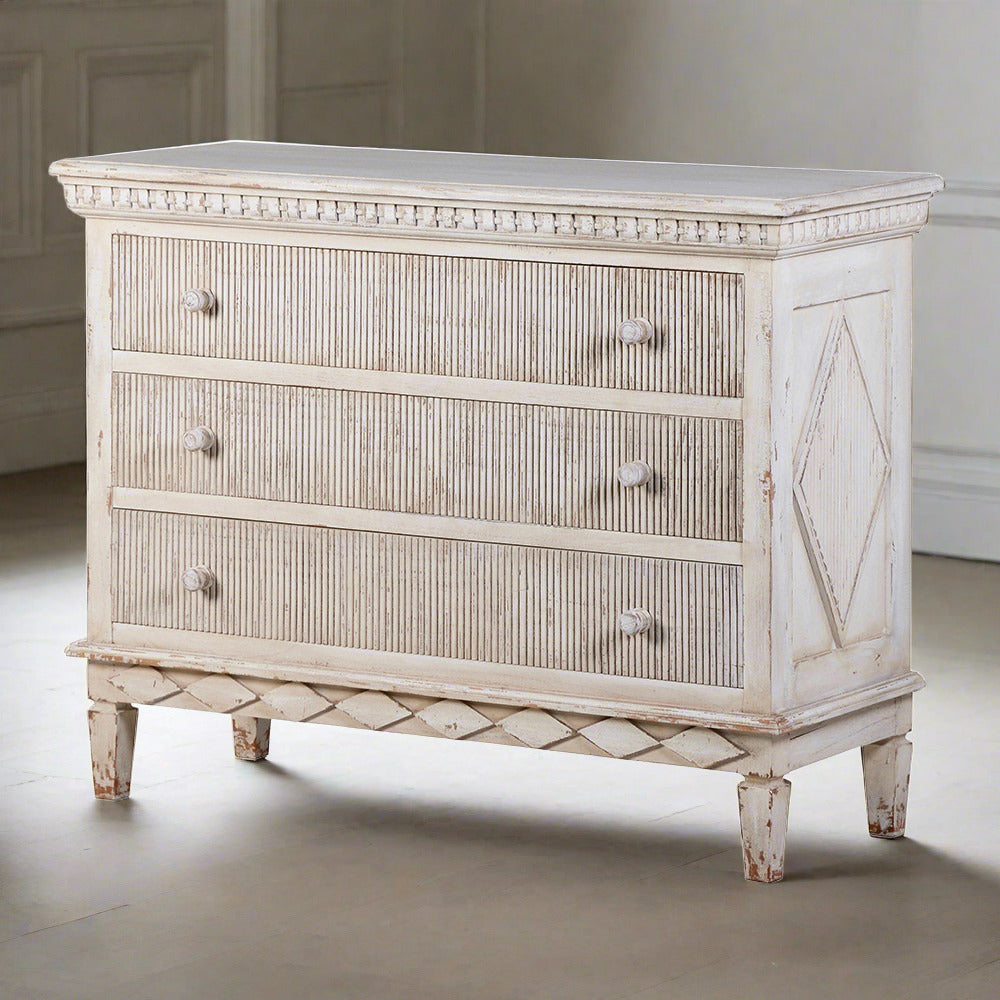Gustavian 3 Drawer Ribbed Chest