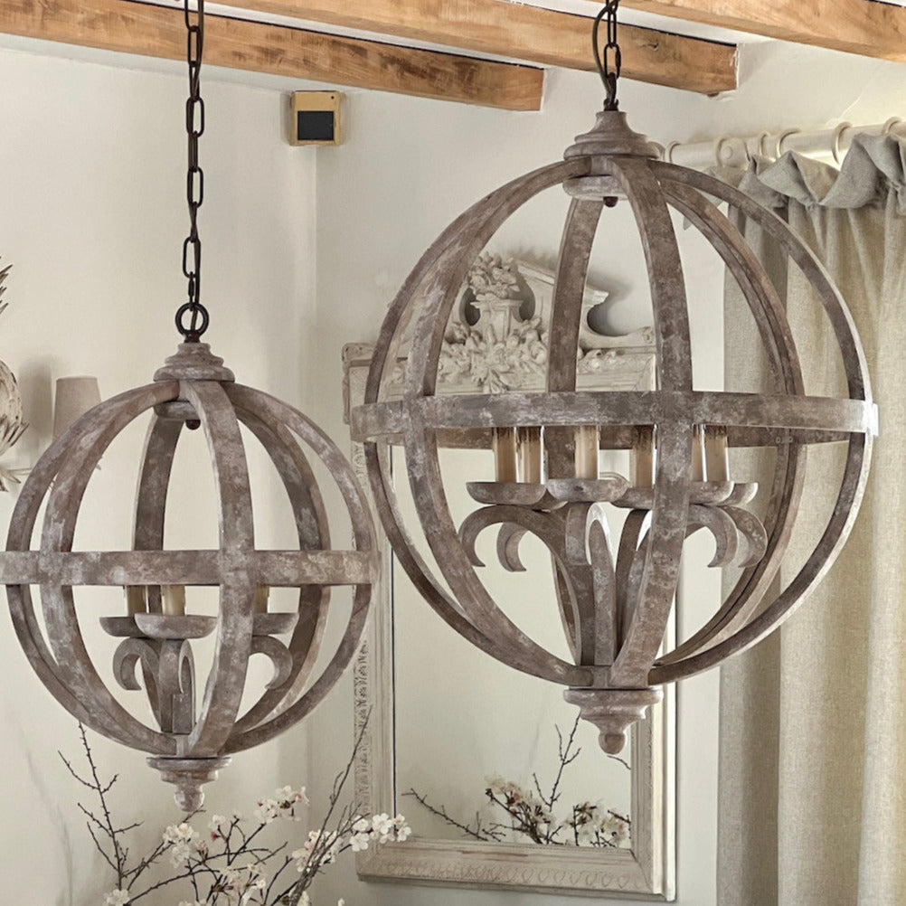 The Phillipe Round Wooden Orb Chandelier 3 Sizes Available