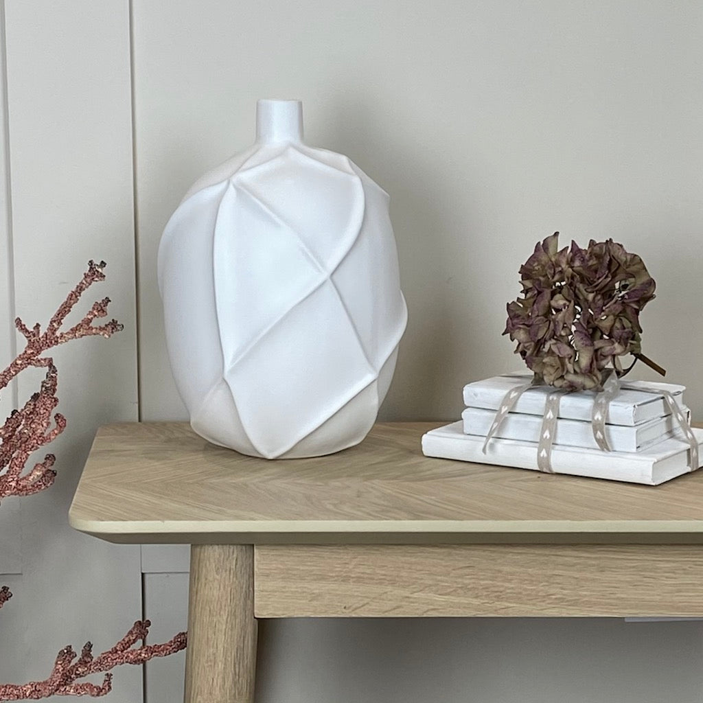Matt White Fine Ceramic Geometric Vase