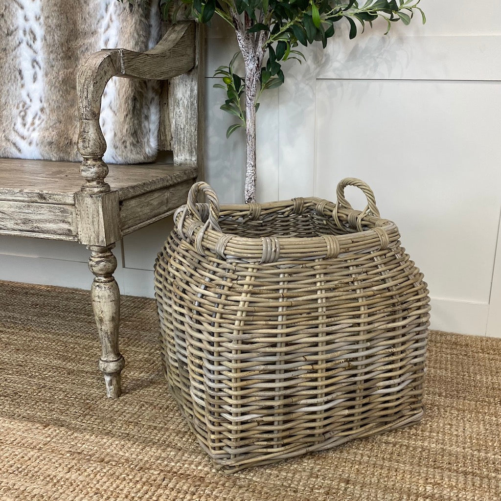Wicker Basket Square Base for Logs and Storage