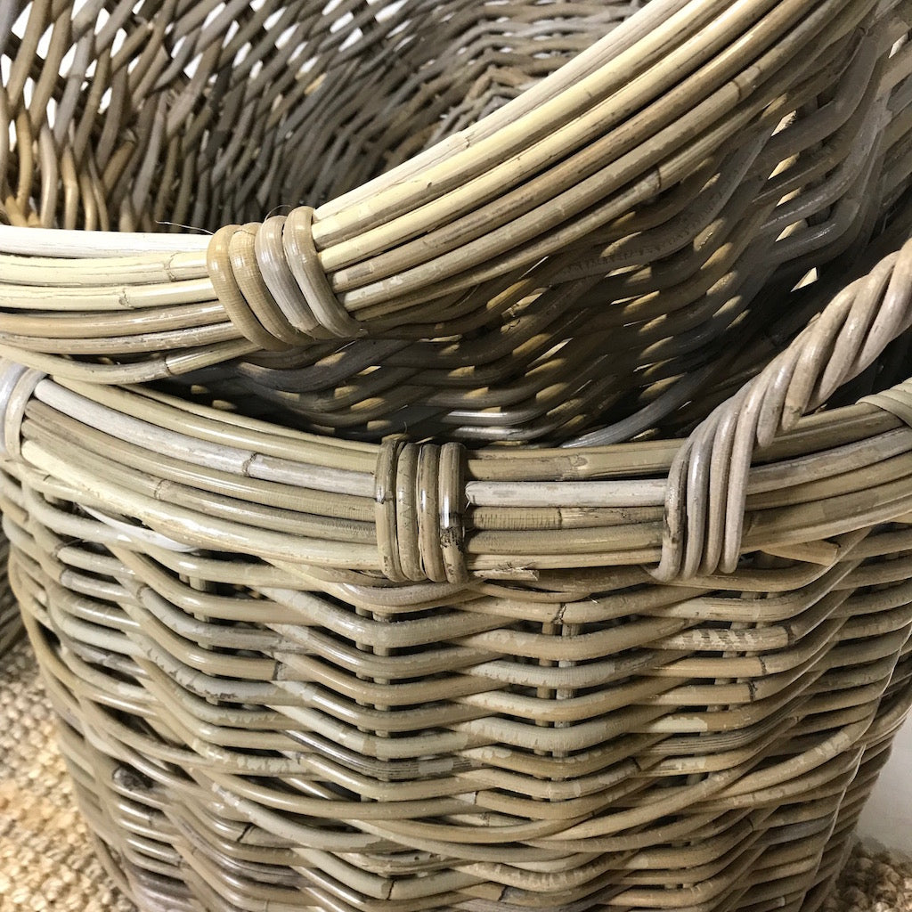 Flat Round Baskets with Ear Handles Set of 3