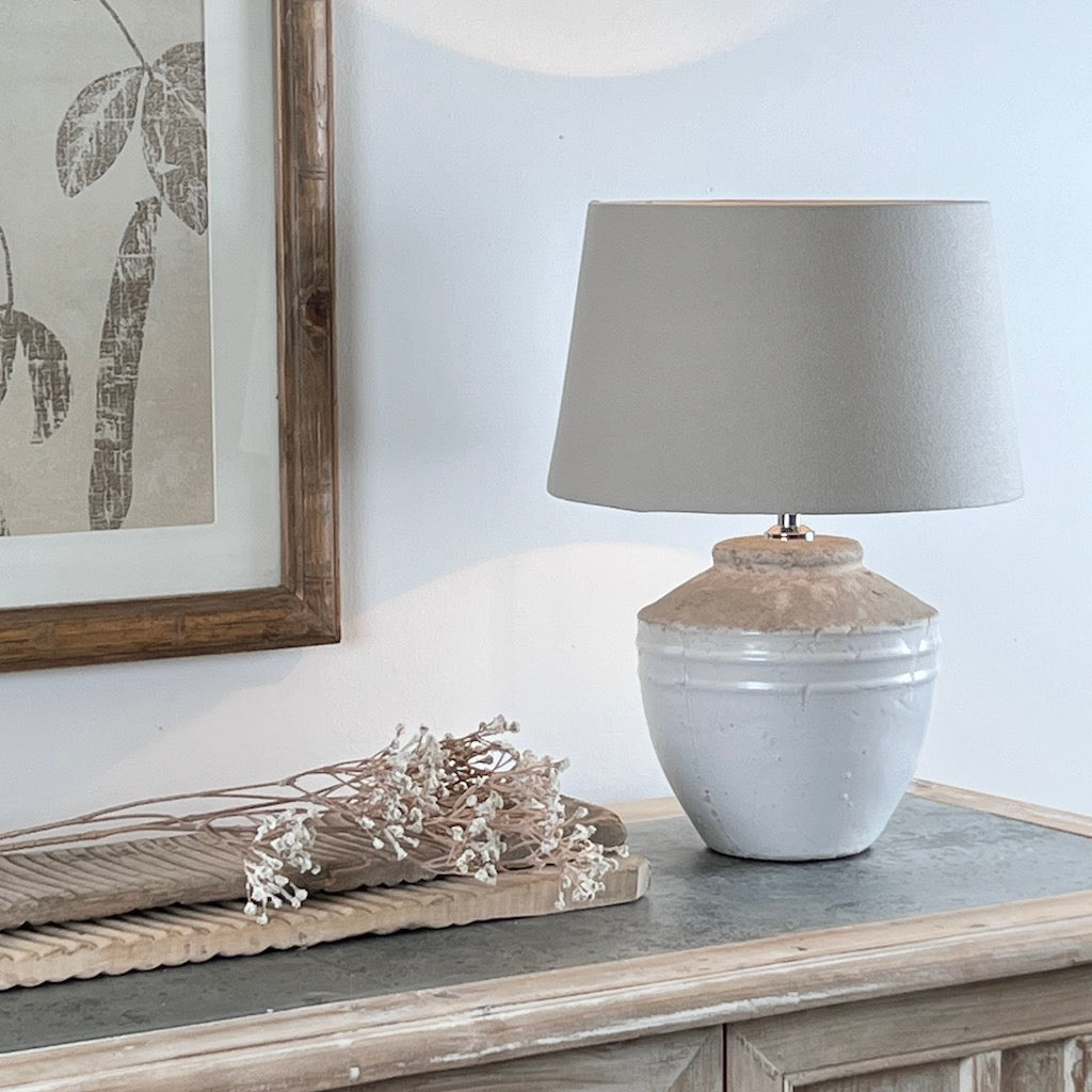 Antique White Distressed Glazed Table Lamp