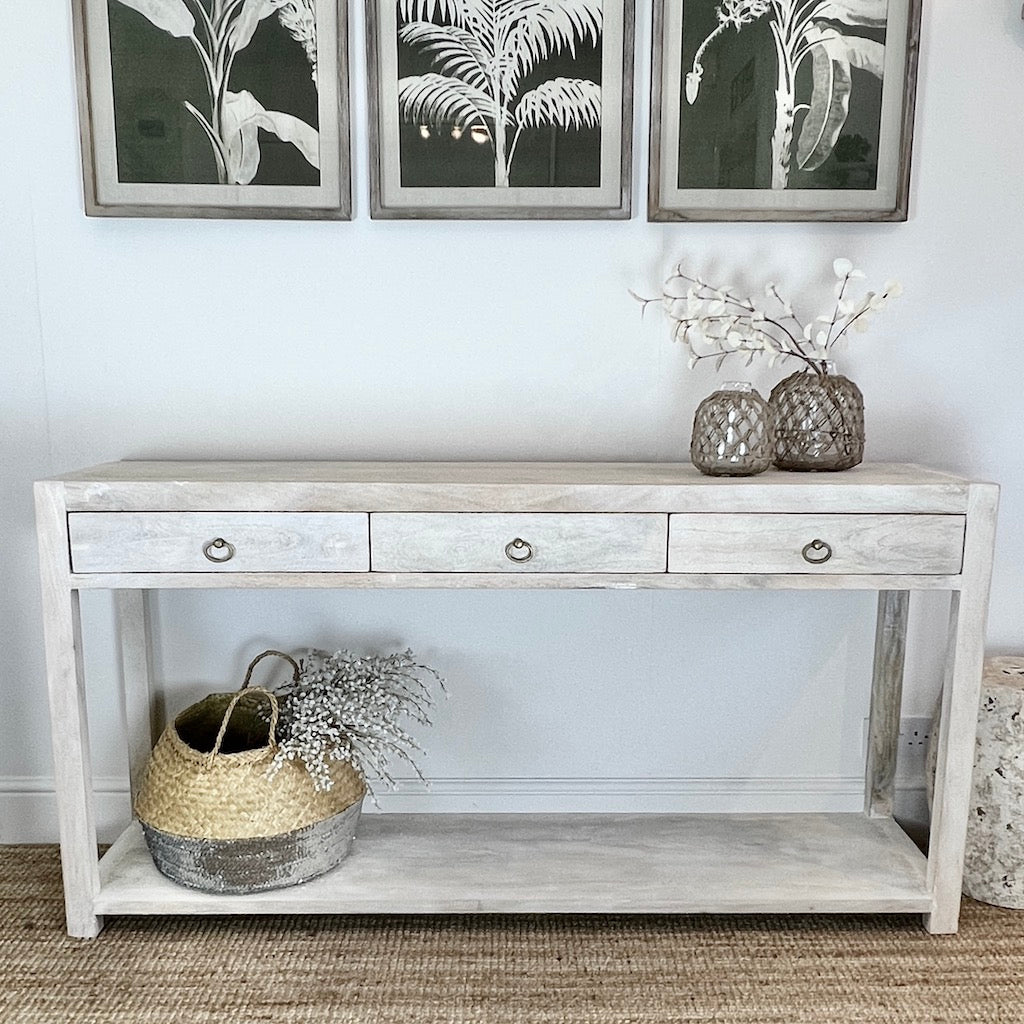 Savoie White Washed Console with Drawers Shelf