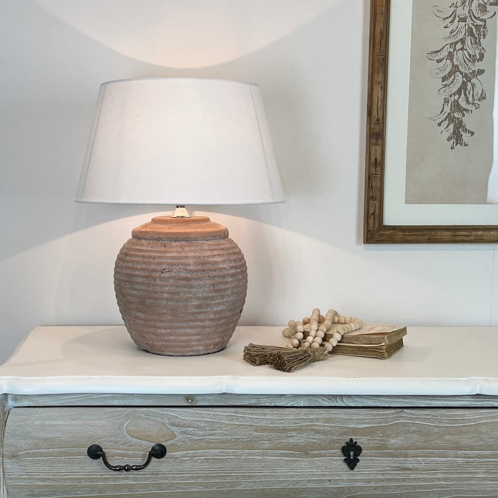 Ribbed Terracotta Aged Ceramic Table Lamp