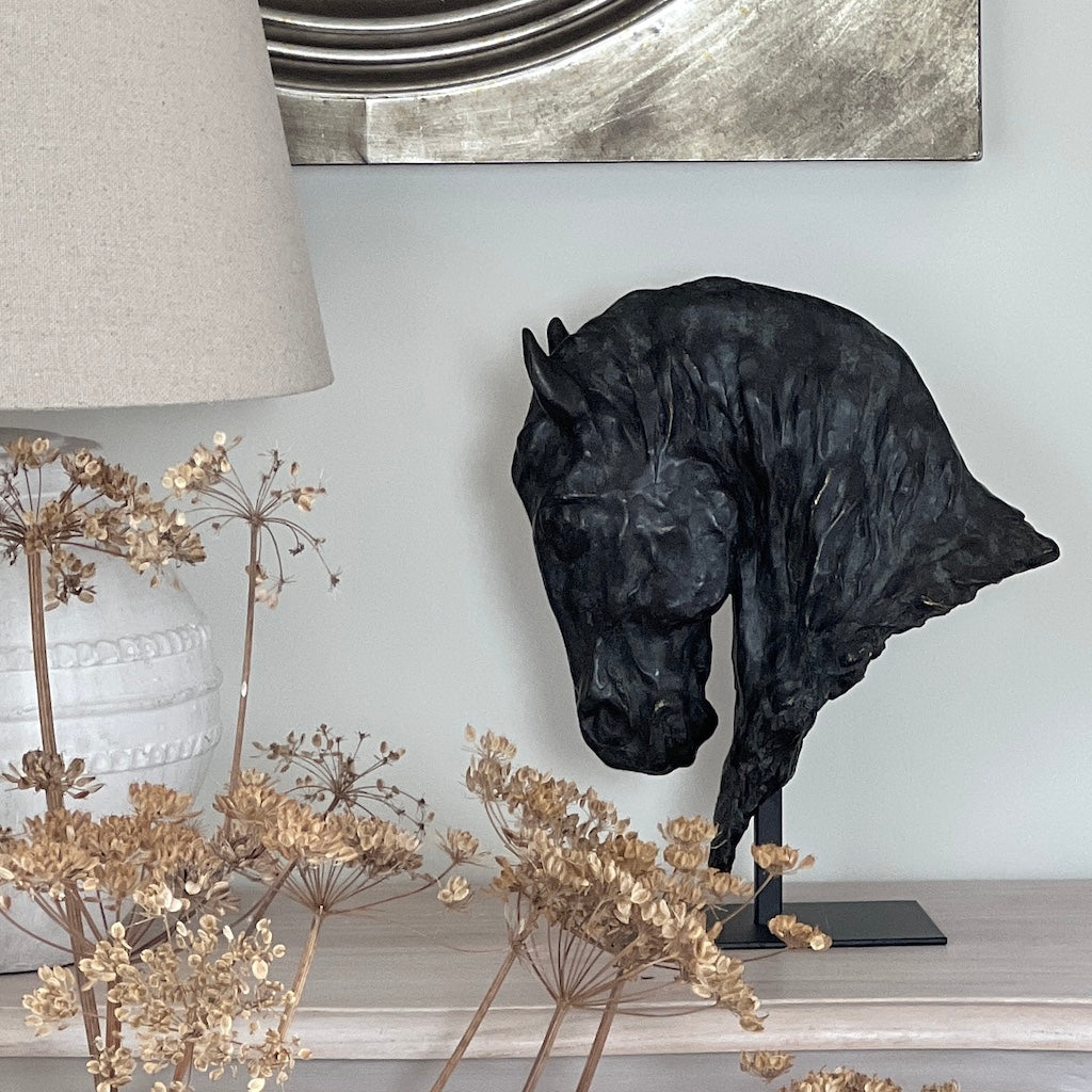 Black Horse Head Rough Cast Sculpture