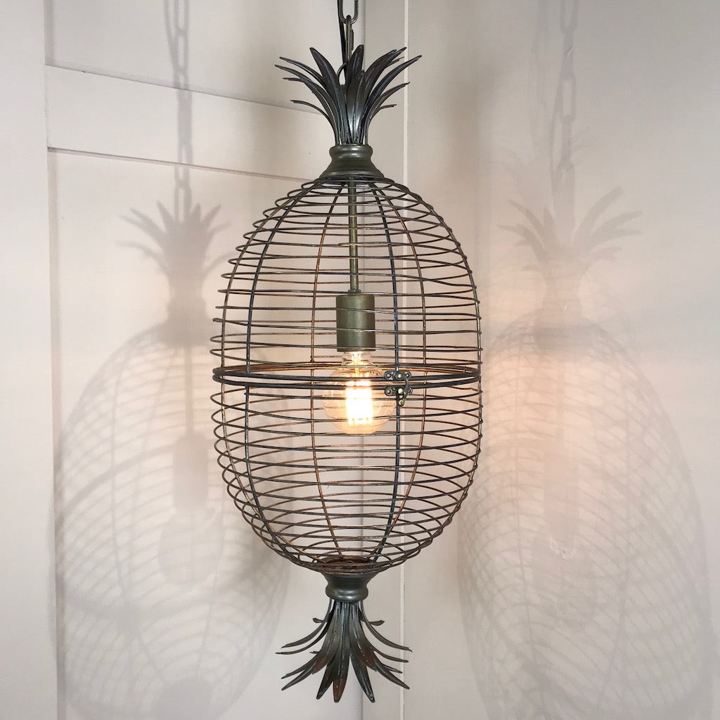 Pineapple Wire Cage Pendant Light Distressed Bronze
