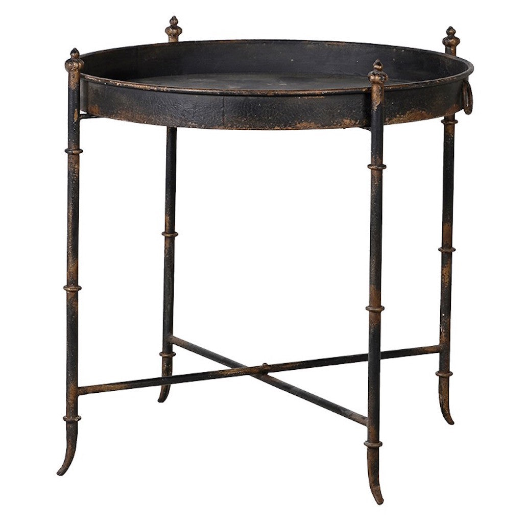 Black Distressed Metal Tray Side Table