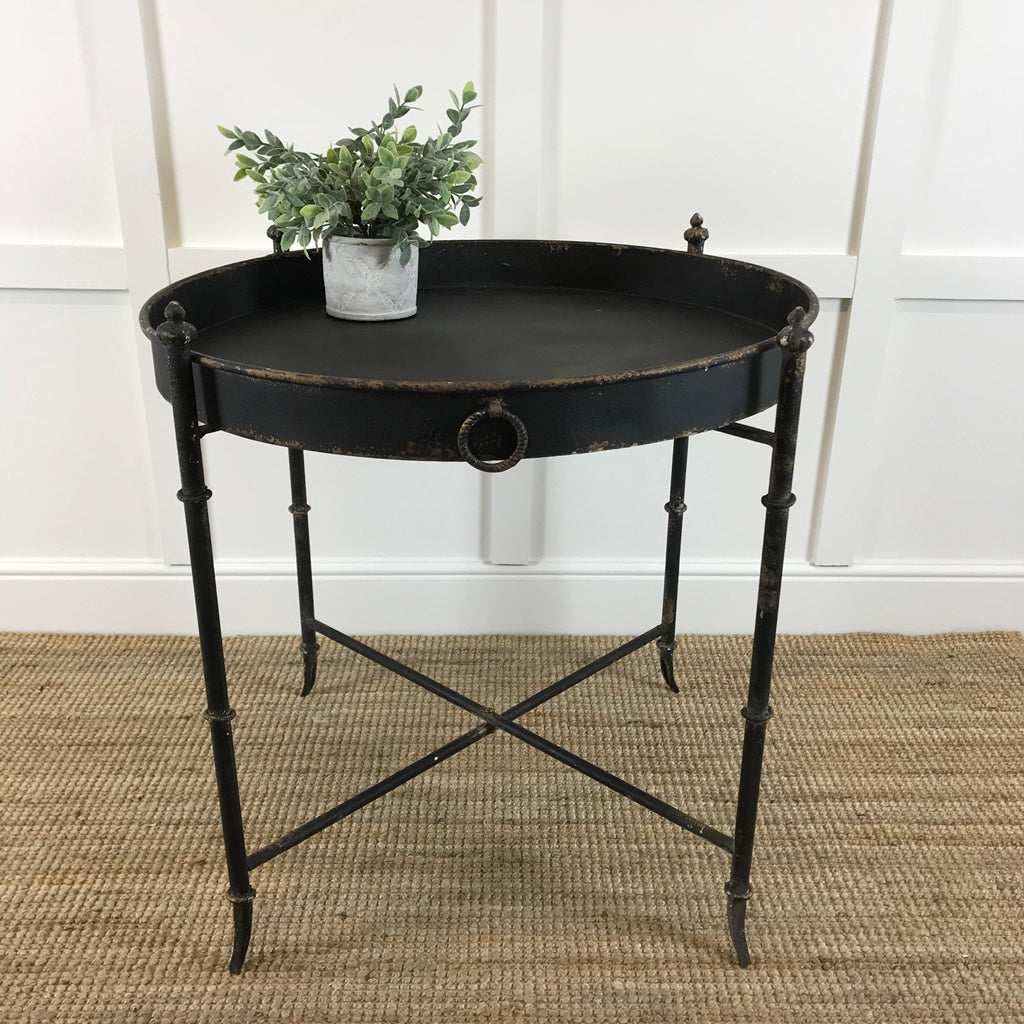 Black Distressed Metal Tray Large Side Table