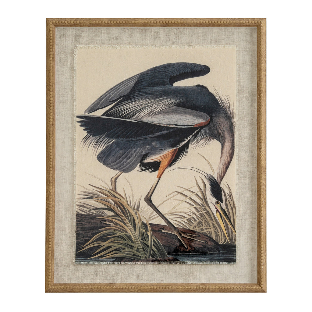 Flamingo And Heron Artwork On Linen In Beaded Frame