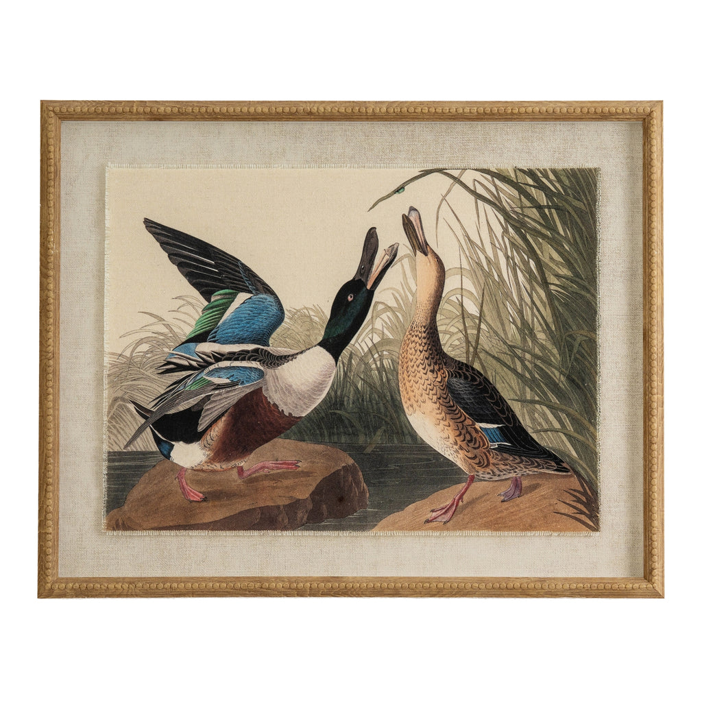 Set Of 4 Ducks Artwork On Linen In Beaded Frame
