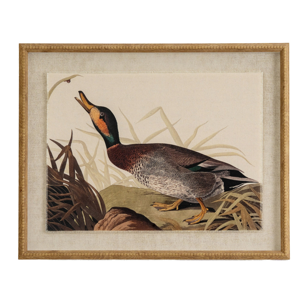 Set Of 4 Ducks Artwork On Linen In Beaded Frame