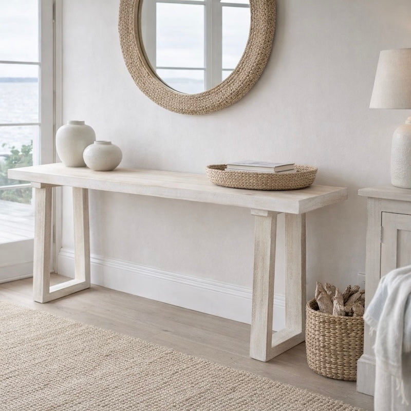 Simple Console Table — Worn White Suar Wood – Cowshed Interiors