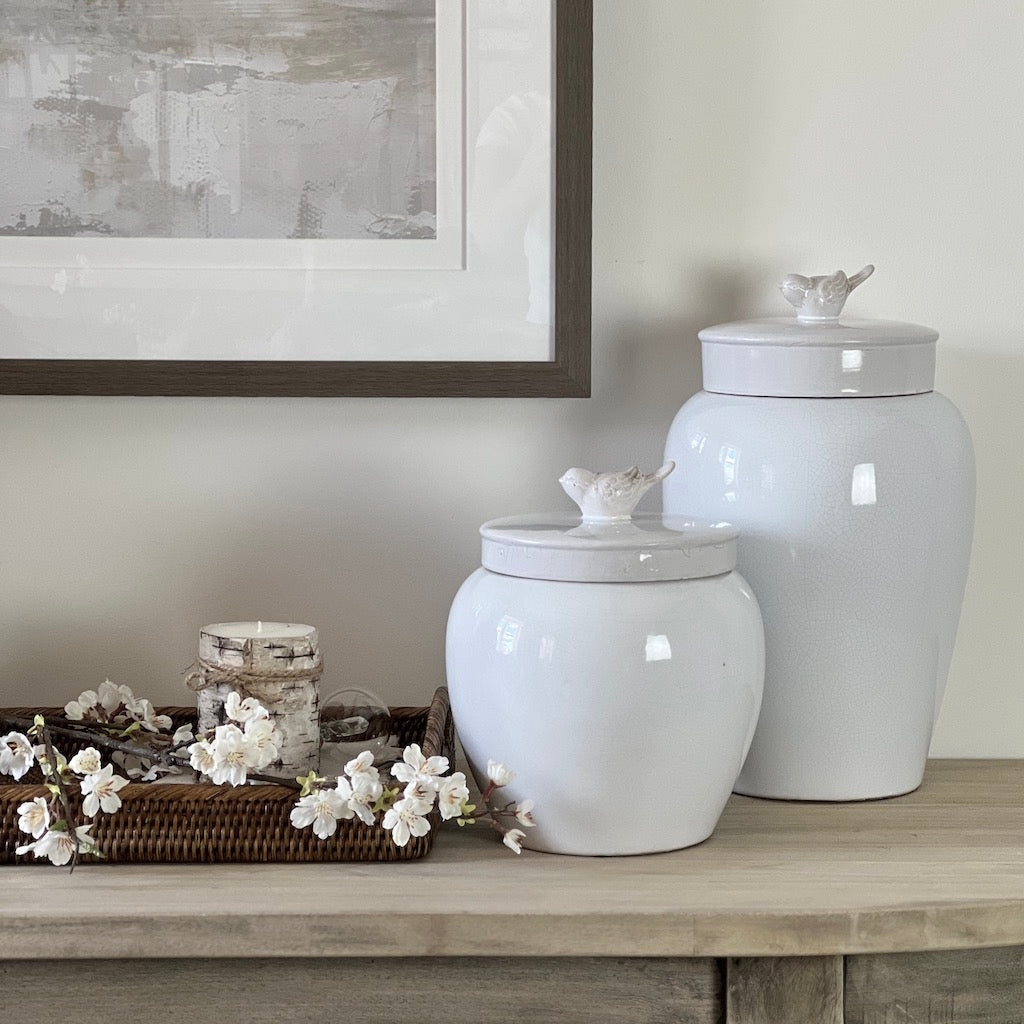 White Bird Top Jar Two Sizes