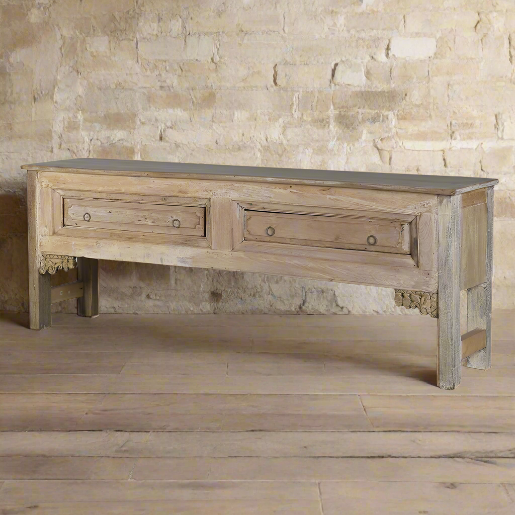 Indian Light Washed Two Drawer Console Table