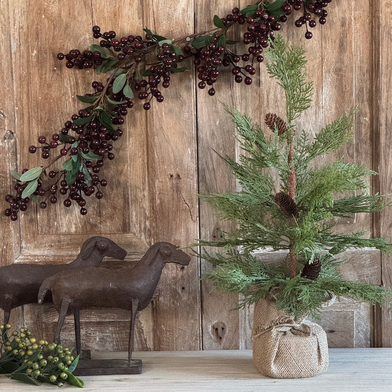 Faux Potted Cedar In Hessian Burlap - 60cm