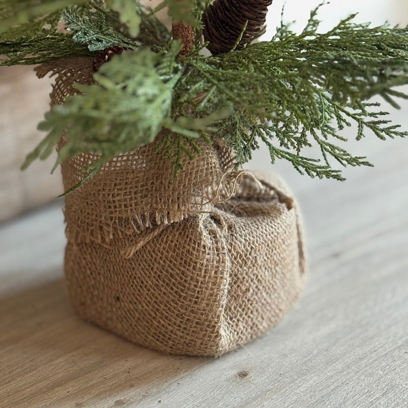 Faux Potted Cedar In Hessian Burlap - 60cm