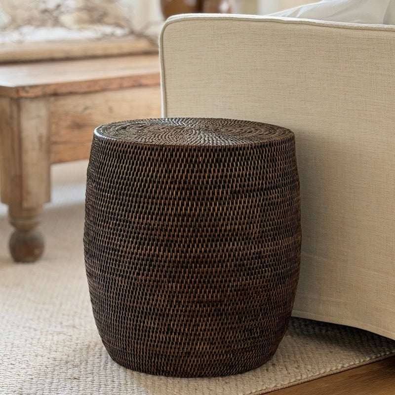 Rattan Drum Stool Antique Brown