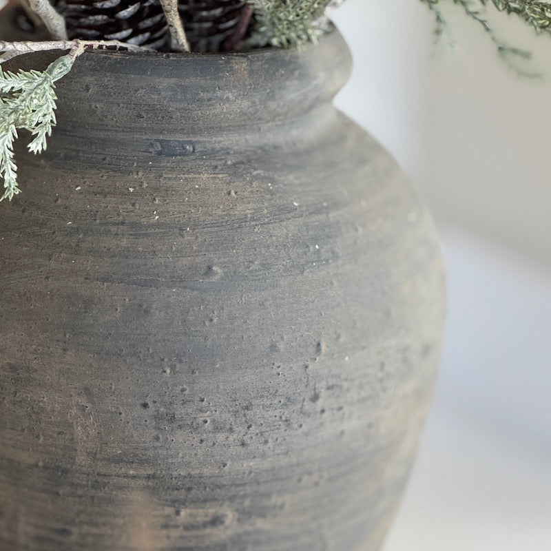 Classic Vintage Style Charcoal Clay Vase