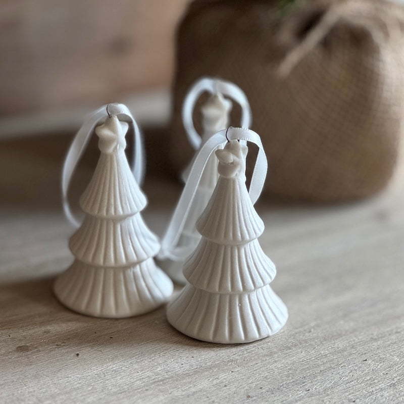 White Ceramic Tree Hanging Decoration – Set of 3