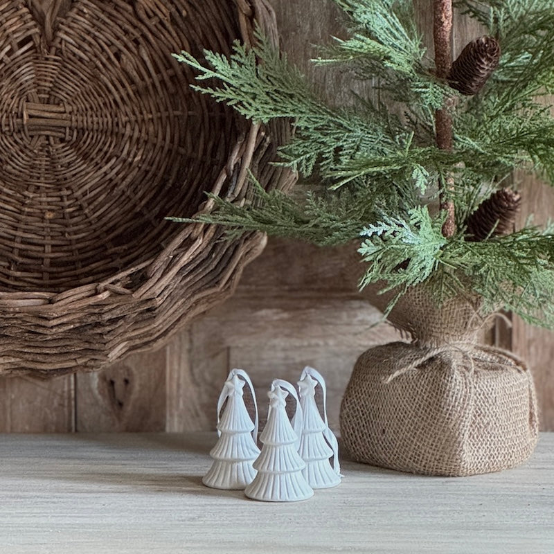 White Ceramic Tree Hanging Decoration – Set of 3