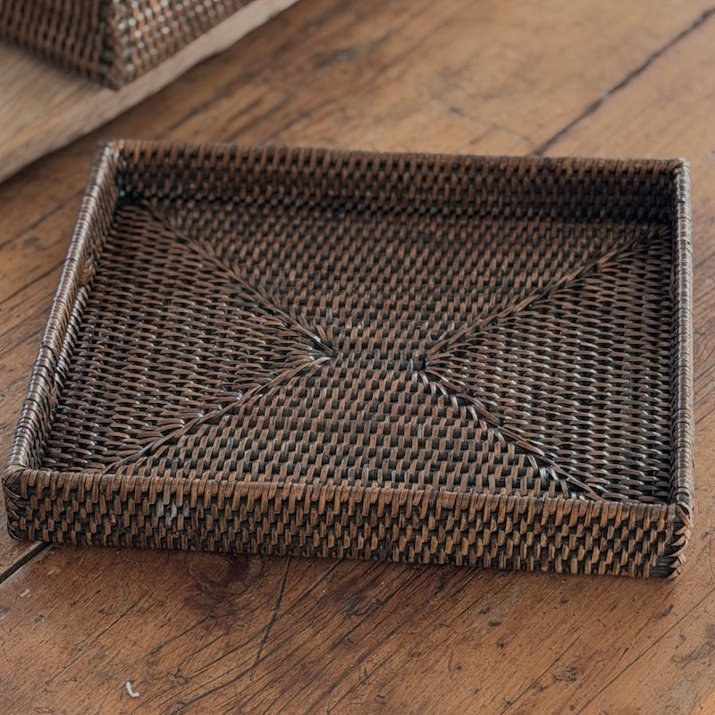 Antique Brown Low Profile Rattan Trays Four Sizes Available