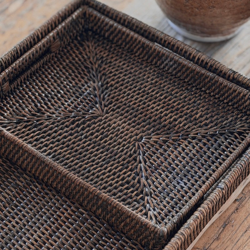 Antique Brown Low Profile Rattan Trays Four Sizes Available