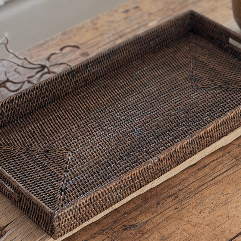 Antique Brown Low Profile Rattan Trays Four Sizes Available
