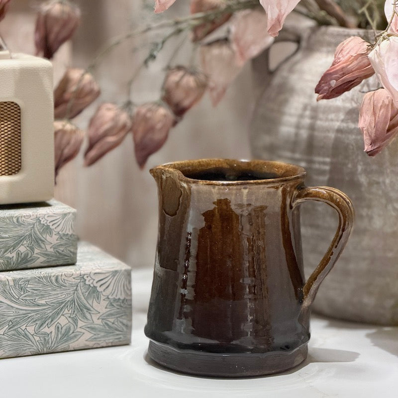 Handmade Rustic Brown Glazed Ceramic Jug