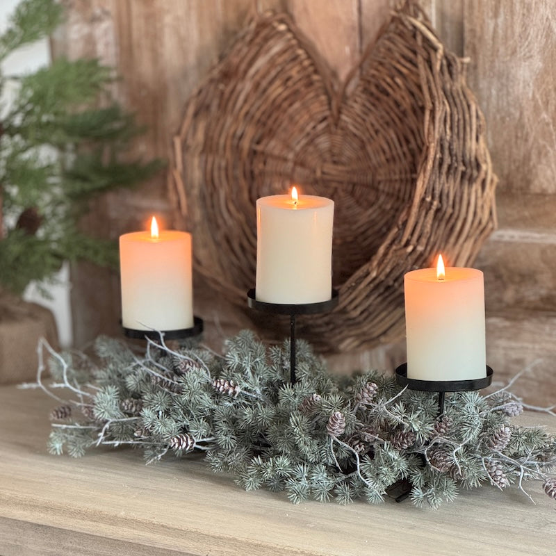 Triple Candle Holder Needle Pine Cone Table Centre
