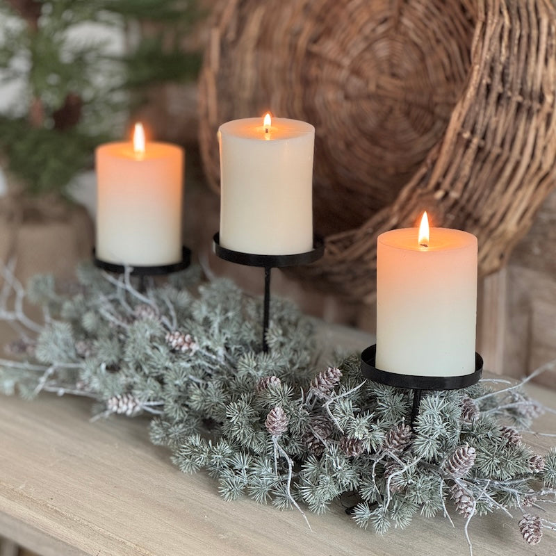 Triple Candle Holder Needle Pine Cone Table Centre