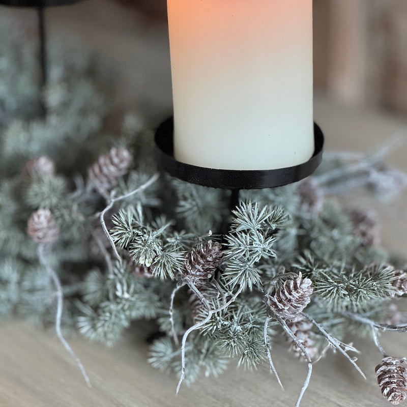 Triple Candle Holder Needle Pine Cone Table Centre