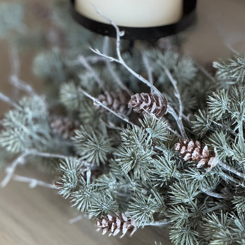 Triple Candle Holder Needle Pine Cone Table Centre