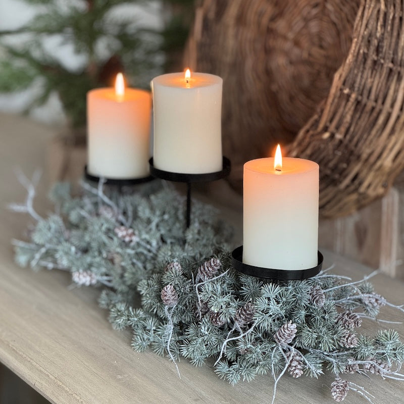 Triple Candle Holder Needle Pine Cone Table Centre