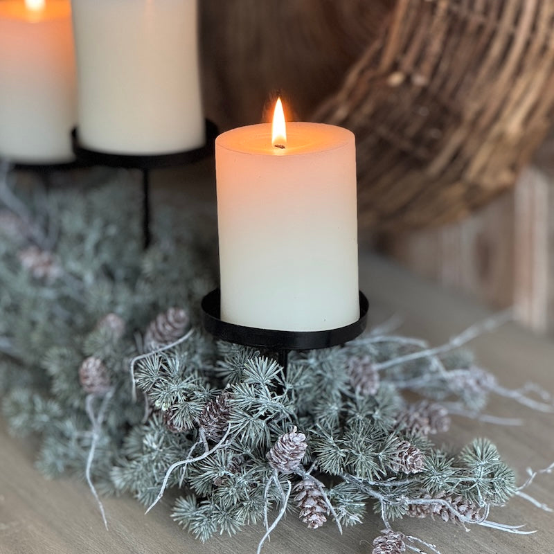 Triple Candle Holder Needle Pine Cone Table Centre