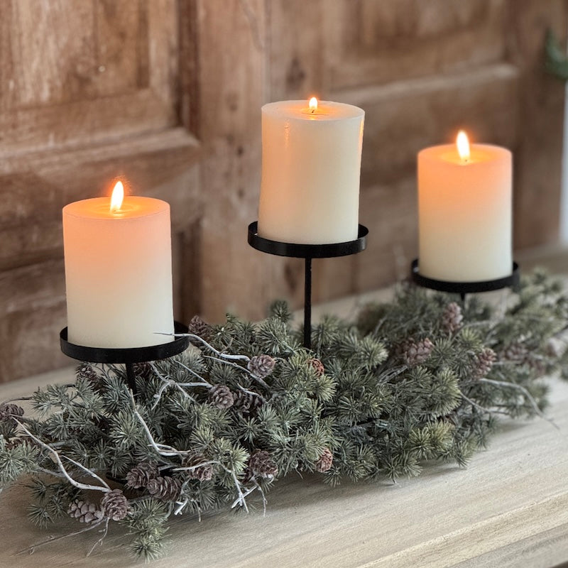 Triple Candle Holder Needle Pine Cone Table Centre