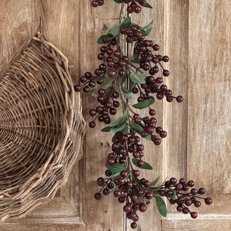 Faux Deep Plum Berry Leafed Long Garland