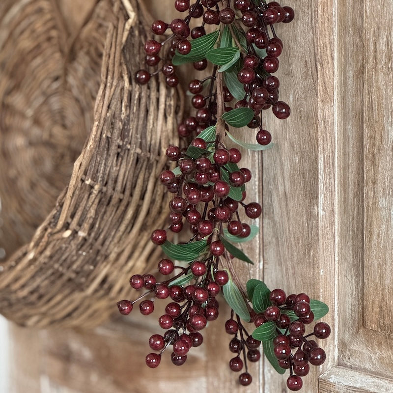 Faux Deep Plum Berry Leafed Long Garland