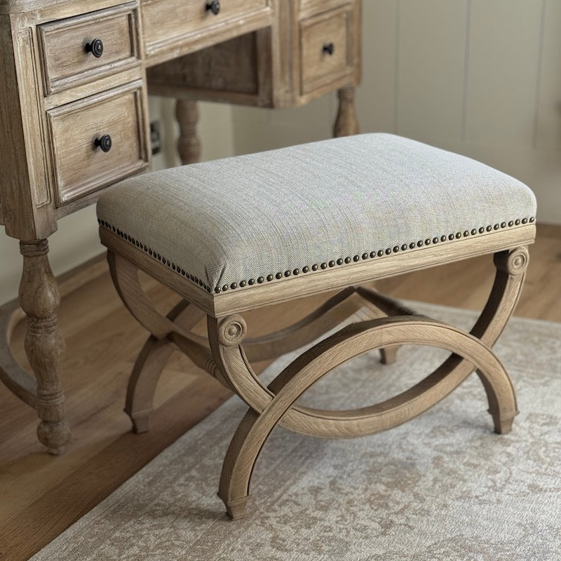 Henley Linen Wood Dressing Stool