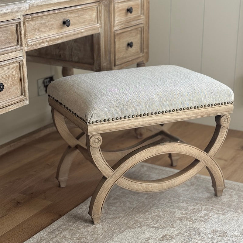 Henley Linen Wood Dressing Stool