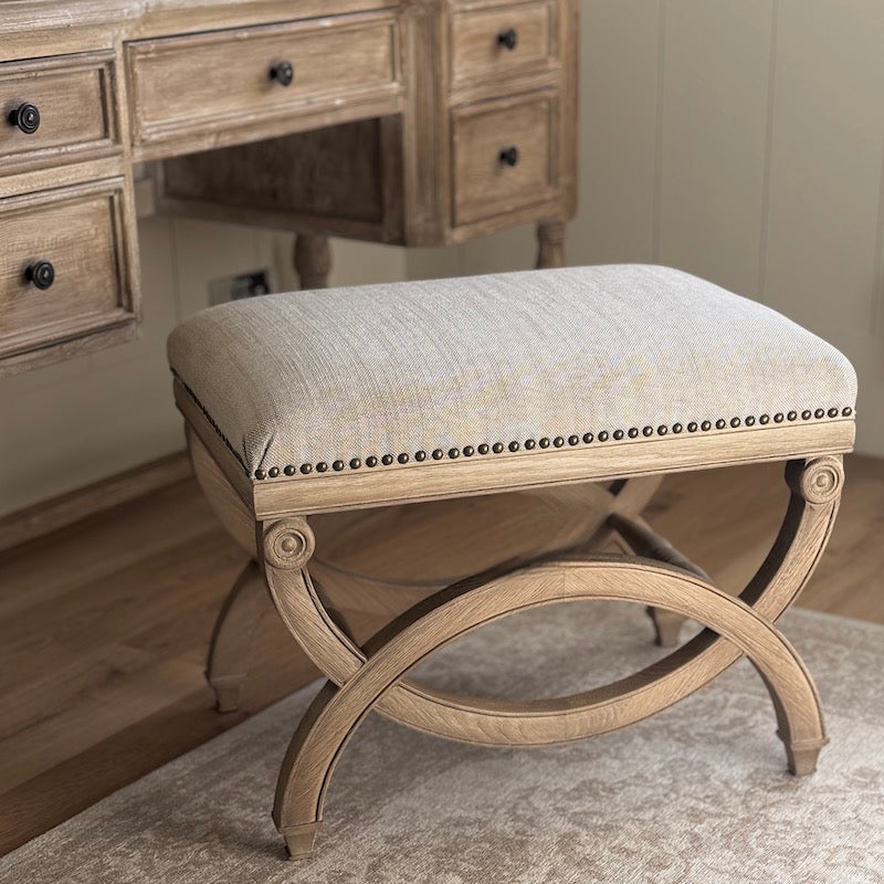 Henley Linen Wood Dressing Stool