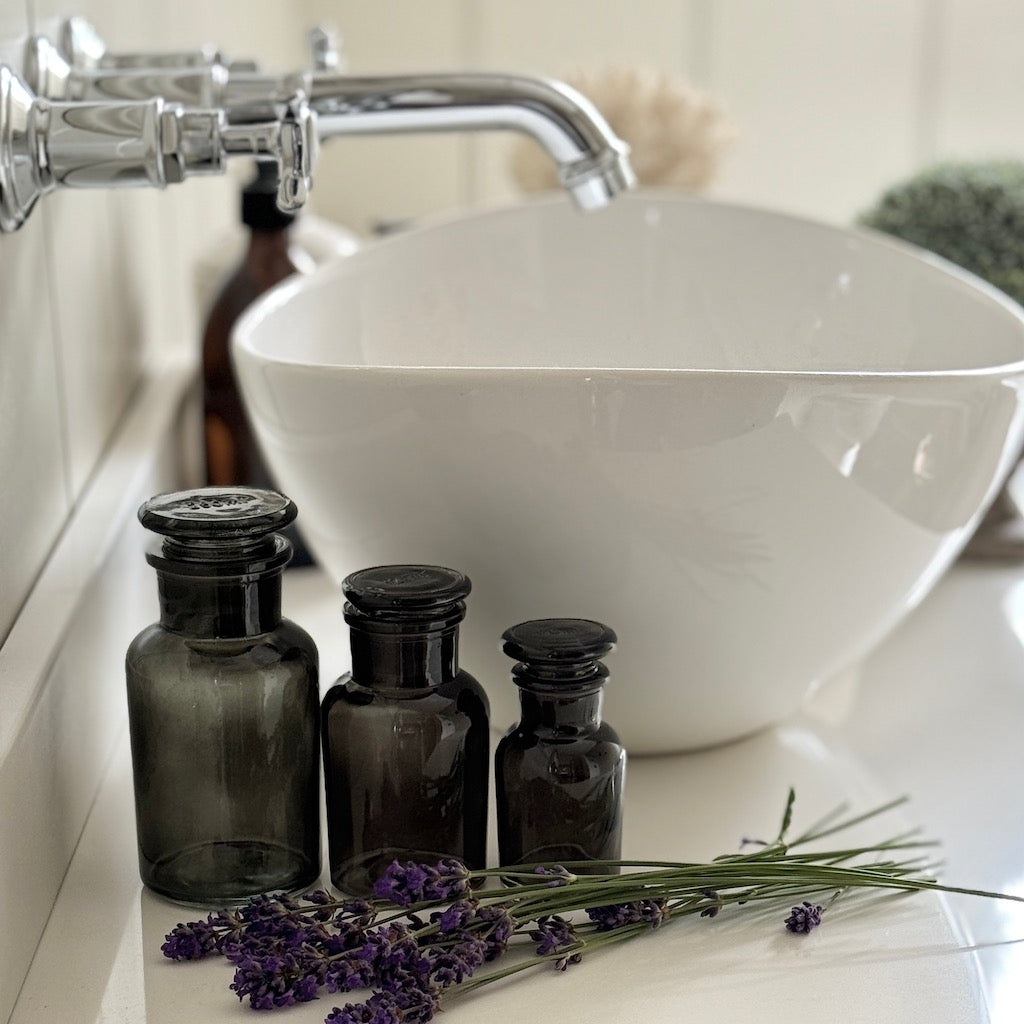 French Apothecary Glassware Sage Coal