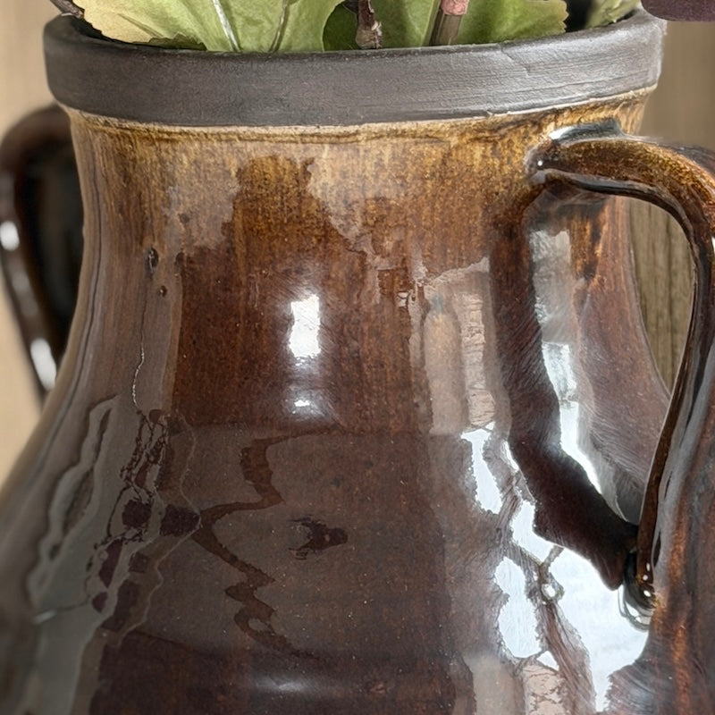 Deep Brown Glazed Amphora Vase