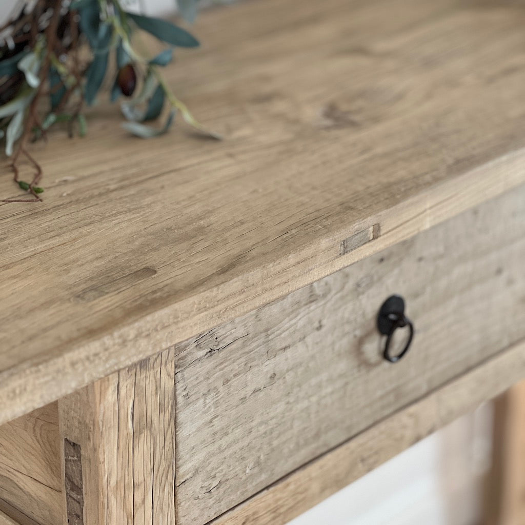 Vintage Reclaimed Pine 2 Drawer Console Table