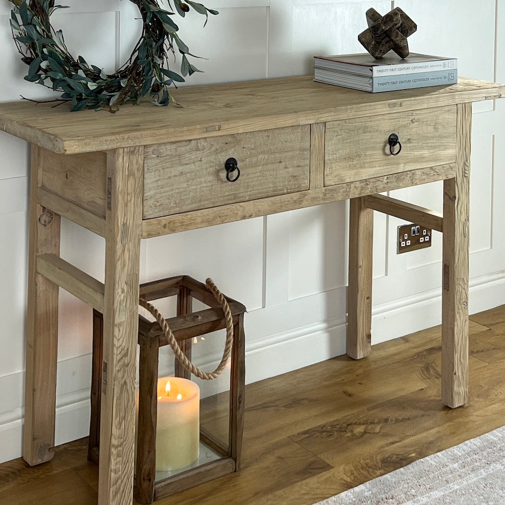 Vintage Reclaimed Pine 2 Drawer Console Table
